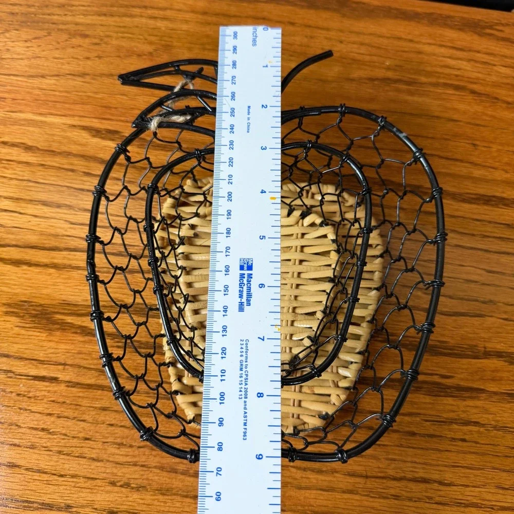 Vintage Apple Wire Rattan Nesting Baskets Set of 2 Black Farmhouse Decor 4378